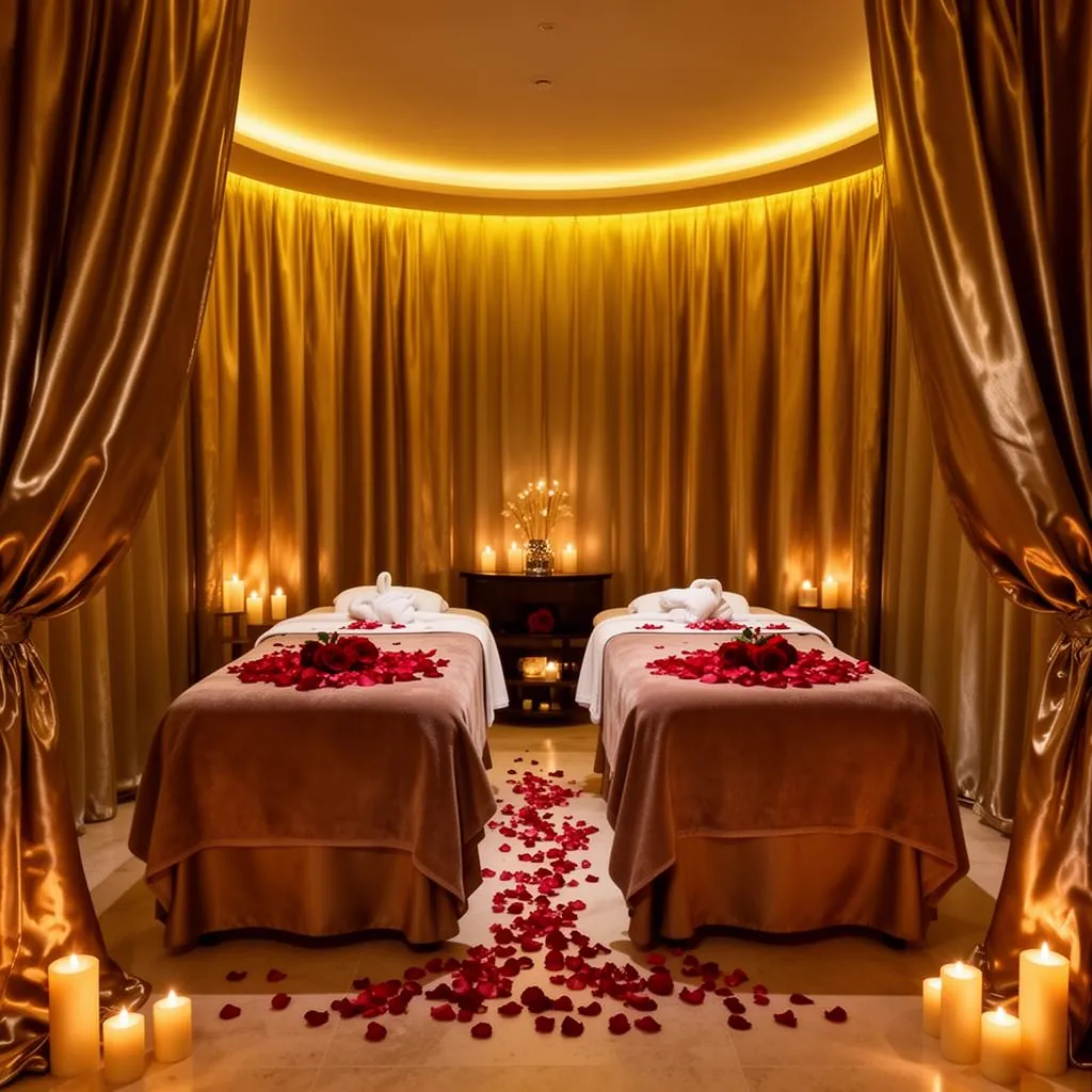Luxury couples spa suite with rose petals at Meditative Spa